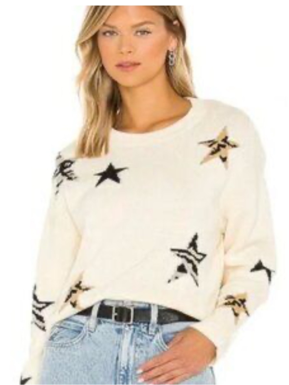 Rails Cream Star Crewneck Sweater with Black & Gold Stars